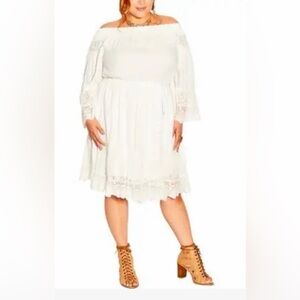 City Chic White Lace Trim Dress
